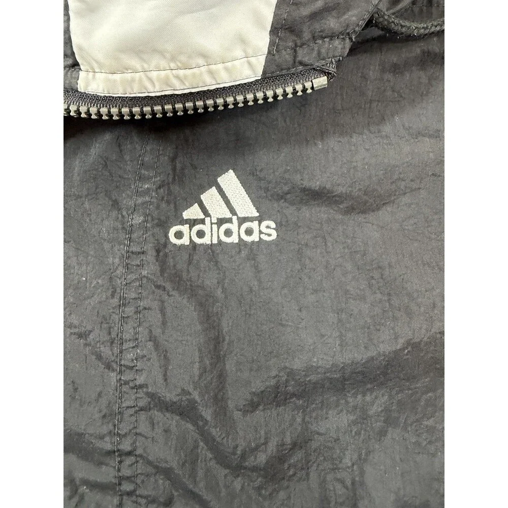 VTG 90s Adidas Windbreaker Jacket Mens S Black White Anorak Pullover Hooded XLNT